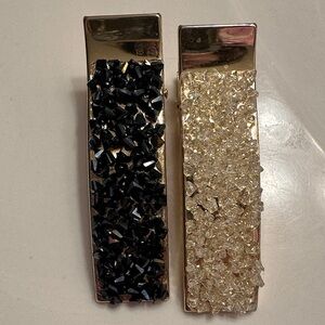 Crystal Embellished Rectangle Hair Clips - Black & Champagne